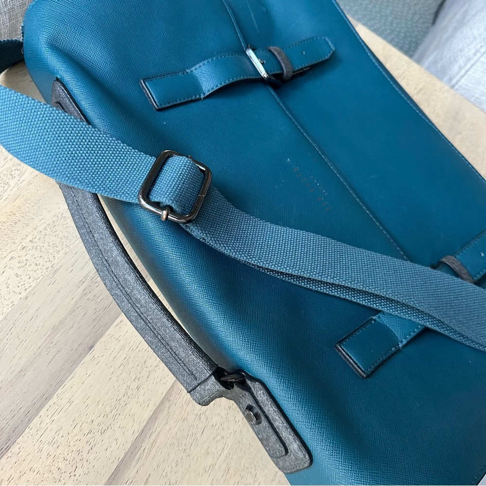 TED BAKER Spies Cross-grain Leather Satchel In Teal - Picture 8 of 16